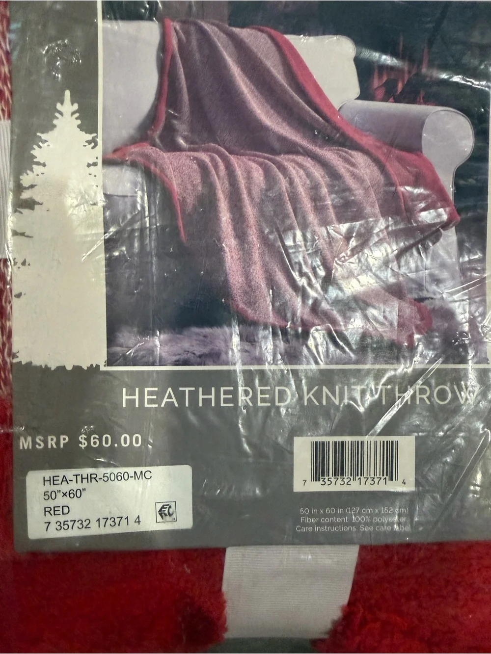 Fireside Home Red Heathered Knit Throw Blanket